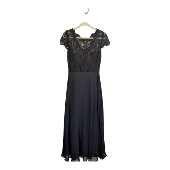 Lace & Chiffon Cap Sleeve Gown NAVY BLUE - Picture 6 of 7